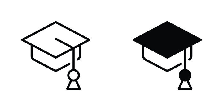 Graduation Cap Vector Line Icon for Education and Learning