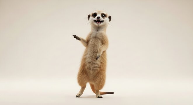 Cheerful meerkat standing upright and gesturing with a wide smile a delightful animal portrait
