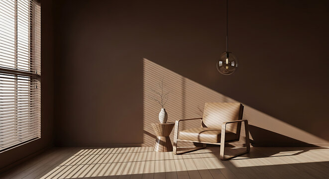 Modern Interior with Leather Armchair and Floor Lamp Creating Cozy Ambiance