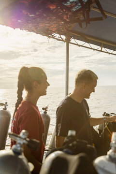 Dive Instructor Couple Enjoying Sunset After Work Koh Tao, Thailand