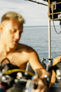 Divemaster Preparing Equipment Koh Tao, Thailand