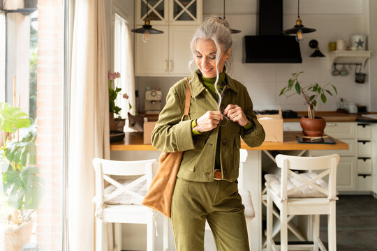 Senior woman posing for social media