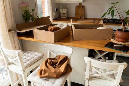 Home delivery packages kitchen counter