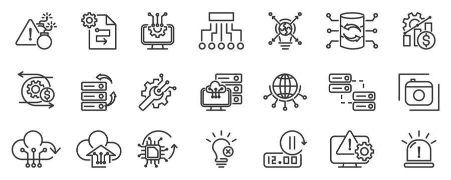 Disaster recovery banner vector illustration concept for technology infrastructure with icon of the incident, procedures, technology infrastructure, plan, restoring data and disaster recovery universe