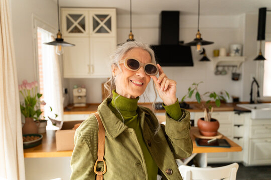 Senior woman posing for social media