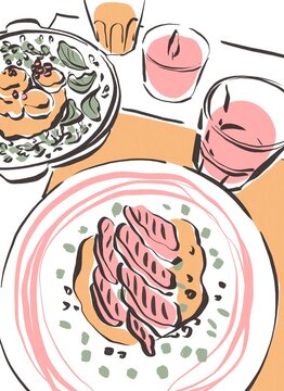 Table with Food and Drinks 