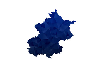 Fototapeta premium Beijing Map - Polygon Style Vector Illustration in Dark Blue Gradient, Low Poly Geometric Design, Isolated on White Background for Infographics and Education.
