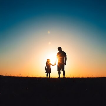 Happy father's day silhouette of father and daughter at sunset a heartwarming scene