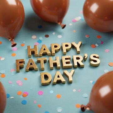 Happy father's day golden lettering with balloons for a special celebration