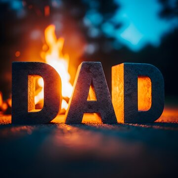 Happy father's day glowing 'dad' letters with fire a heartfelt tribute