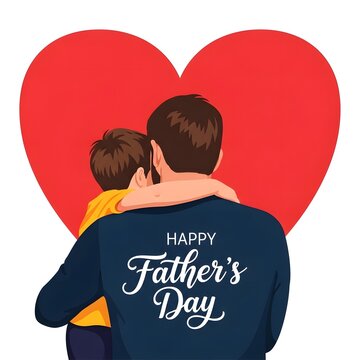 Touching happy father's day illustration dad and child embrace with heart symbol