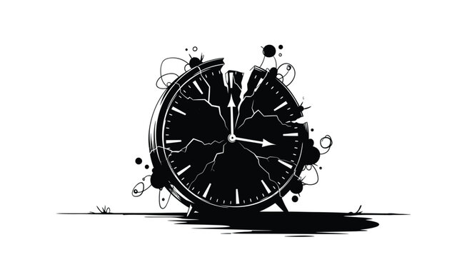 A shattered black clock face explodes into fragmented pieces symbolizing time s fragility high quality professional
