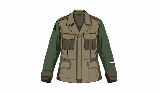 Detailed military jacket line art vector with flat color accents uniform clothing illustration isolated on white