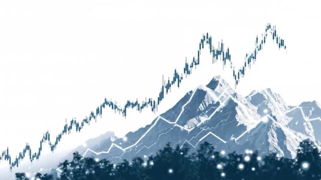 Financial Mountain's Chart: An artistic visual, where financial data merges seamlessly with mountain, showcasing growth and market analysis. 