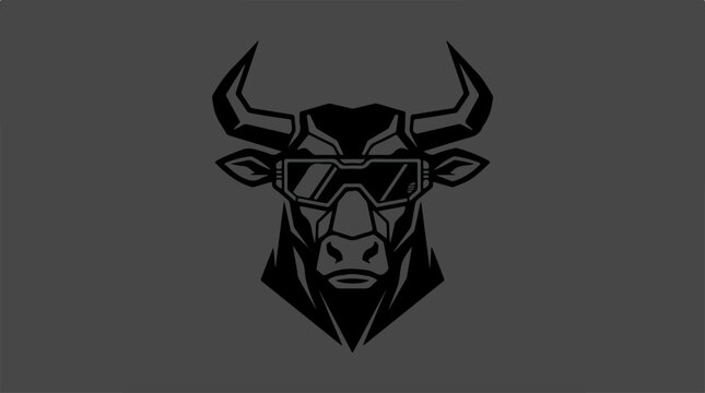 Bull wearing sunglasses head portrait.