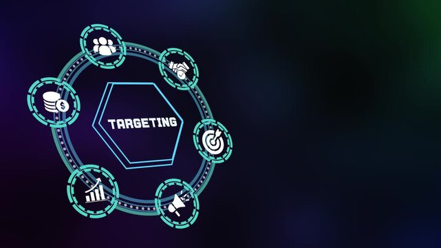 Precise marketing strategy visualization with a customer targeting icon and data analytics interface for audience segmentation and niche advertising.
