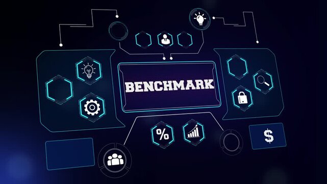 Business benchmark and industry standards comparison concept footage featuring a professional dashboard for competitive analysis and corporate quality control
