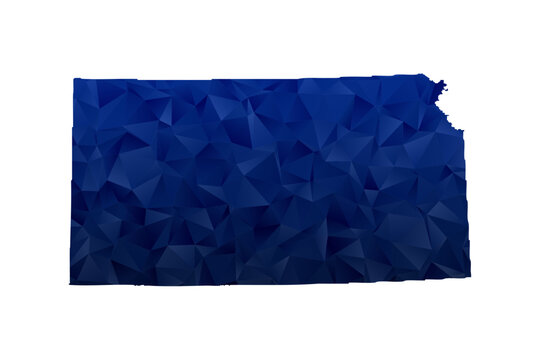 Kansas Map - Polygon Style Vector Illustration in Dark Blue Gradient, Low Poly Geometric Design, Isolated on White Background for Infographics and Education.