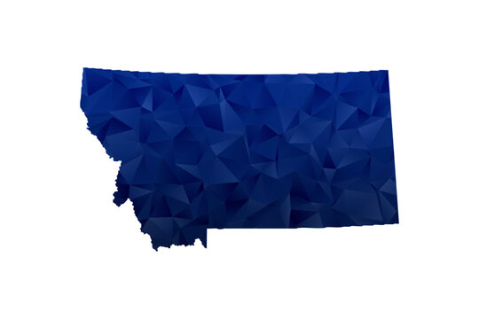 Montana Map - Polygon Style Vector Illustration in Dark Blue Gradient, Low Poly Geometric Design, Isolated on White Background for Infographics and Education.