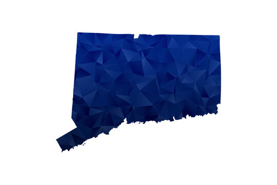 Connecticut Map - Polygon Style Vector Illustration in Dark Blue Gradient, Low Poly Geometric Design, Isolated on White Background for Infographics and Education.