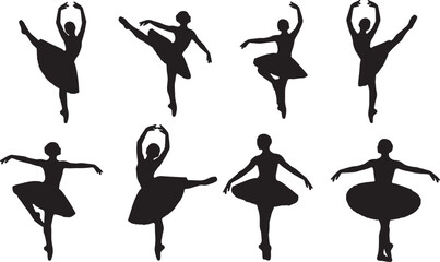 Black Solid Ballet Port De Bras Silhouettes Set of Six on White Background © AADIL