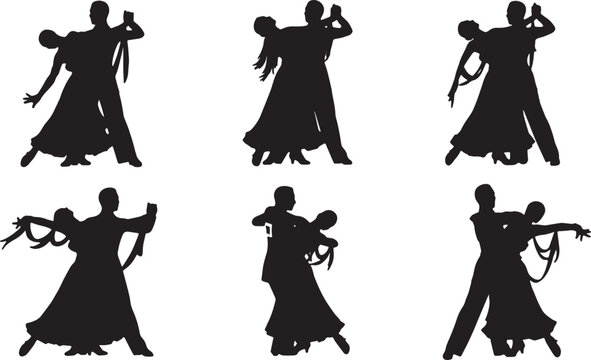Black Solid Latin Ballroom Silhouettes Set of Six on White Backg