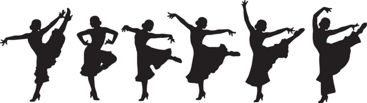 Black Solid Samba Dancer Silhouettes Set of Six on White Backgro