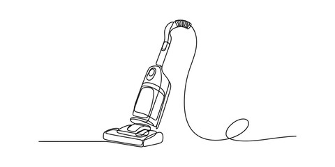 A single continuous line drawing of a modern upright vacuum cleaner for home floor maintenance use Vector, illustration © Badhon_Designer