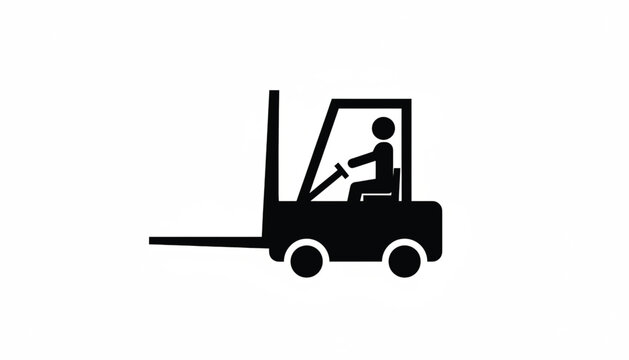 Forklift truck icon with operator inside lifting symbol for warehouse logistics and material handling illustration