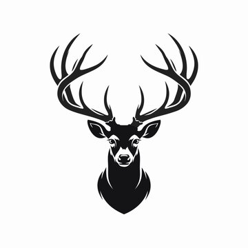 Deer head, buck illustration, black and white vector, wildlife icon, animal logo