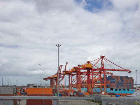 Cargo Containers Gather at a Busy Shipping Port in Melbourne