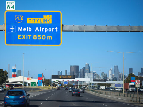 Traffic Sign for CityLink Exit to Melbourne Airport Near City