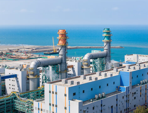 Coastal Gas Turbine Power Plant Aerial Industrial View