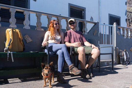 Couple resting after hike