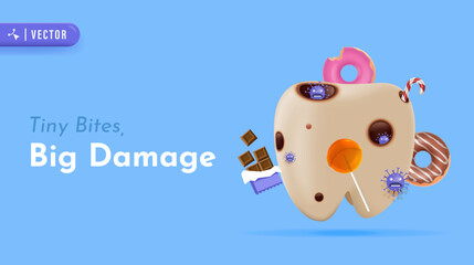 Fototapeta premium Damaged Tooth with Sweets Showing Sugar Impact and Dental Health Awareness Illustration
