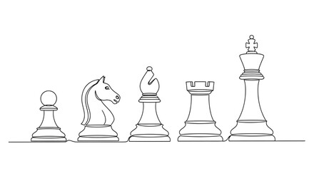 Chess Pieces Line Art - Pawn, Knight, Bishop, Rook, King © punduh