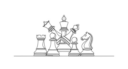 Chess Pieces Strategy Line Art © punduh