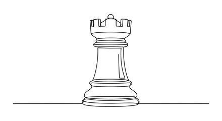 Chess Rook Piece, Single Line Drawing, Strategy Concept © punduh