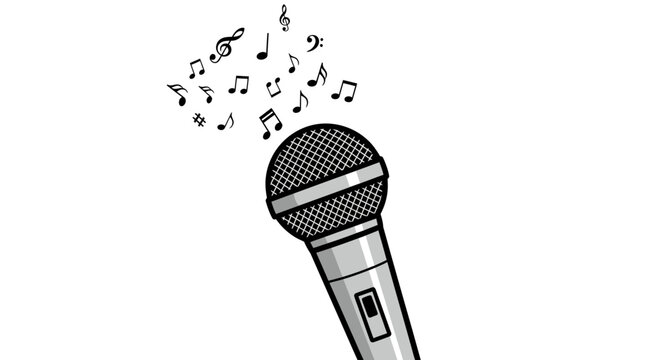 Microphone with music notes rising.