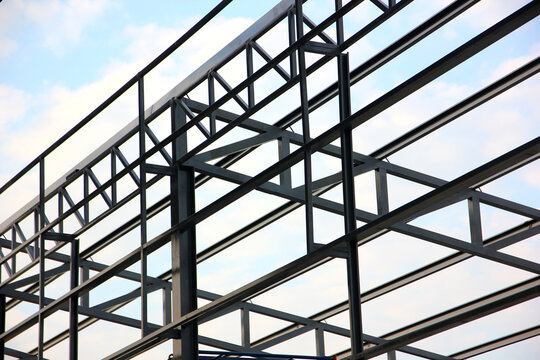 steel structure geometric shape abstract pattern roof beam of warehouse or factory out let