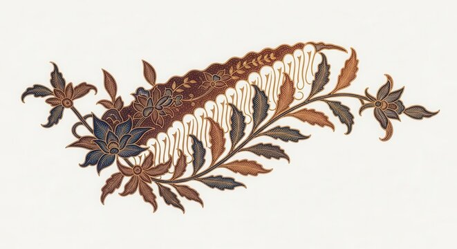Elegant traditional Indonesian batik pattern featuring intricate floral and leaf motifs on a clean