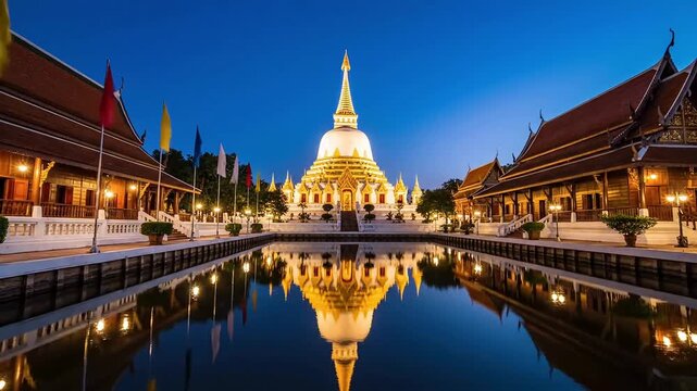 Golden temple, Wat Phra Kaew, Bangkok, Thailand, evening, reflection, water, illuminated, landmarks, travel