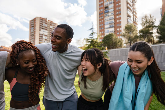Friends enjoying outdoor camaraderie in the city