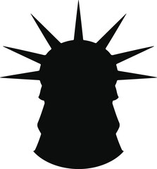 A black silhouette of the Statue of Liberty's head against a white background © MDROBIUL
