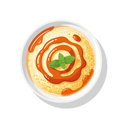 Delicious Pancake Stack with Caramel Sauce and Mint Leaf, Top View © kadal