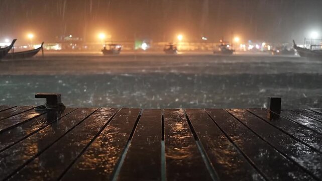 Snowy dock on a night.