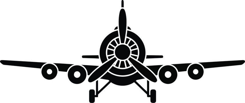 black silhouette of a plane with propeller on white background