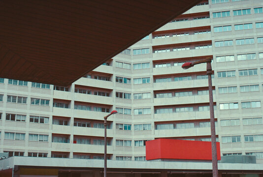 Modern Building With Red Panel