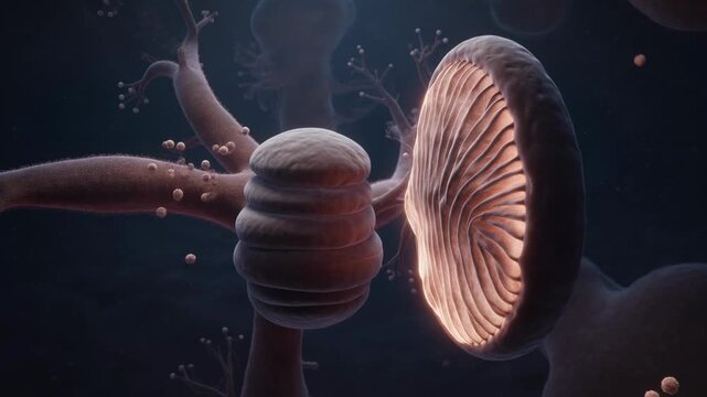 Scientific 3D illustration of a mitochondria diagram in a cell