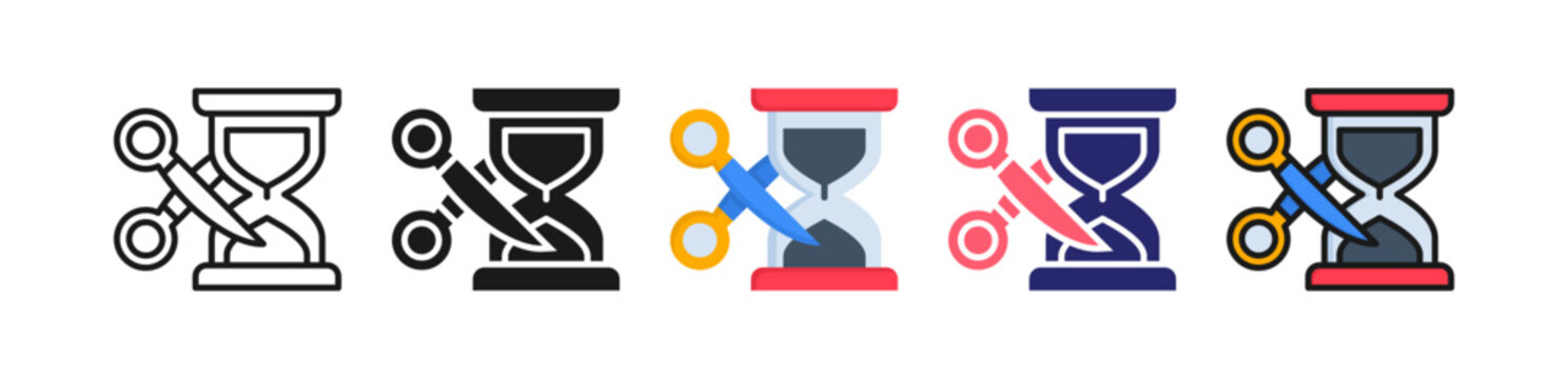 Cut Time Multiple Style Icon Set Collection. 